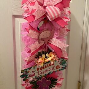 Pink Flamingo Tropical Door Wreath